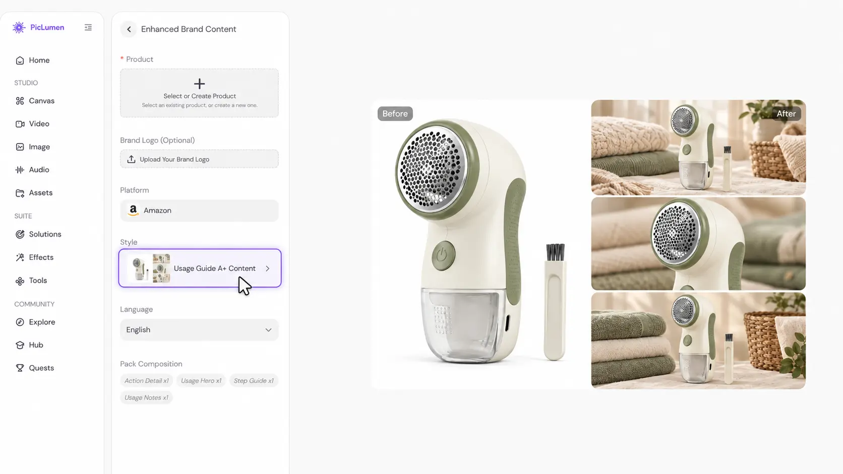 open the amazon a+ content style menu
